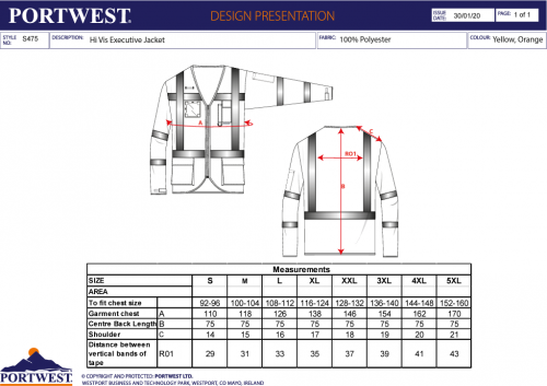 Jacheta Hi-Vis, galben, regular, Executive, Portwest